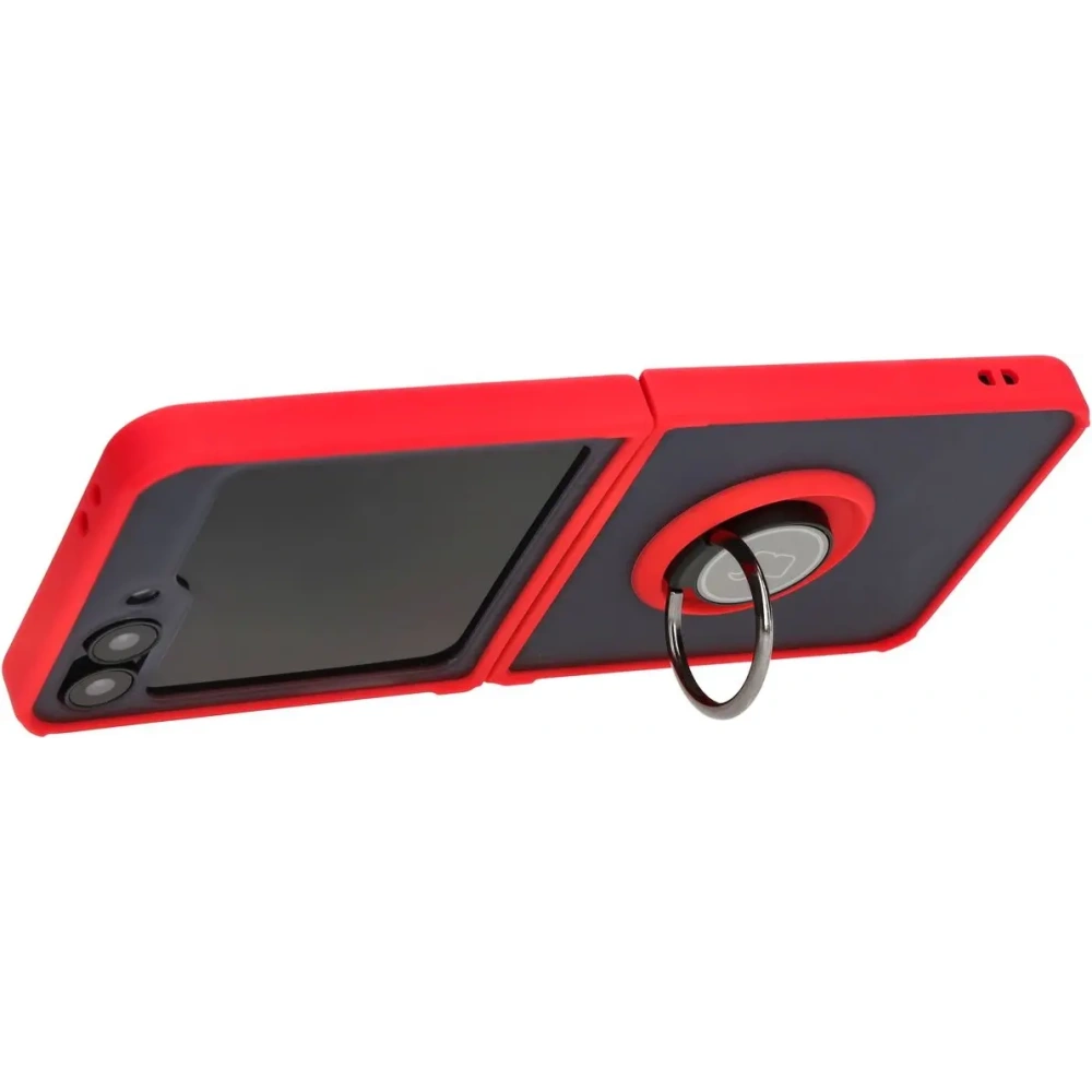 Etui z uchwytem na palec Bizon Case Hybrid Ring do Samsung Galaxy Z Flip6 / 7 FE przydymione z czerwoną ramką