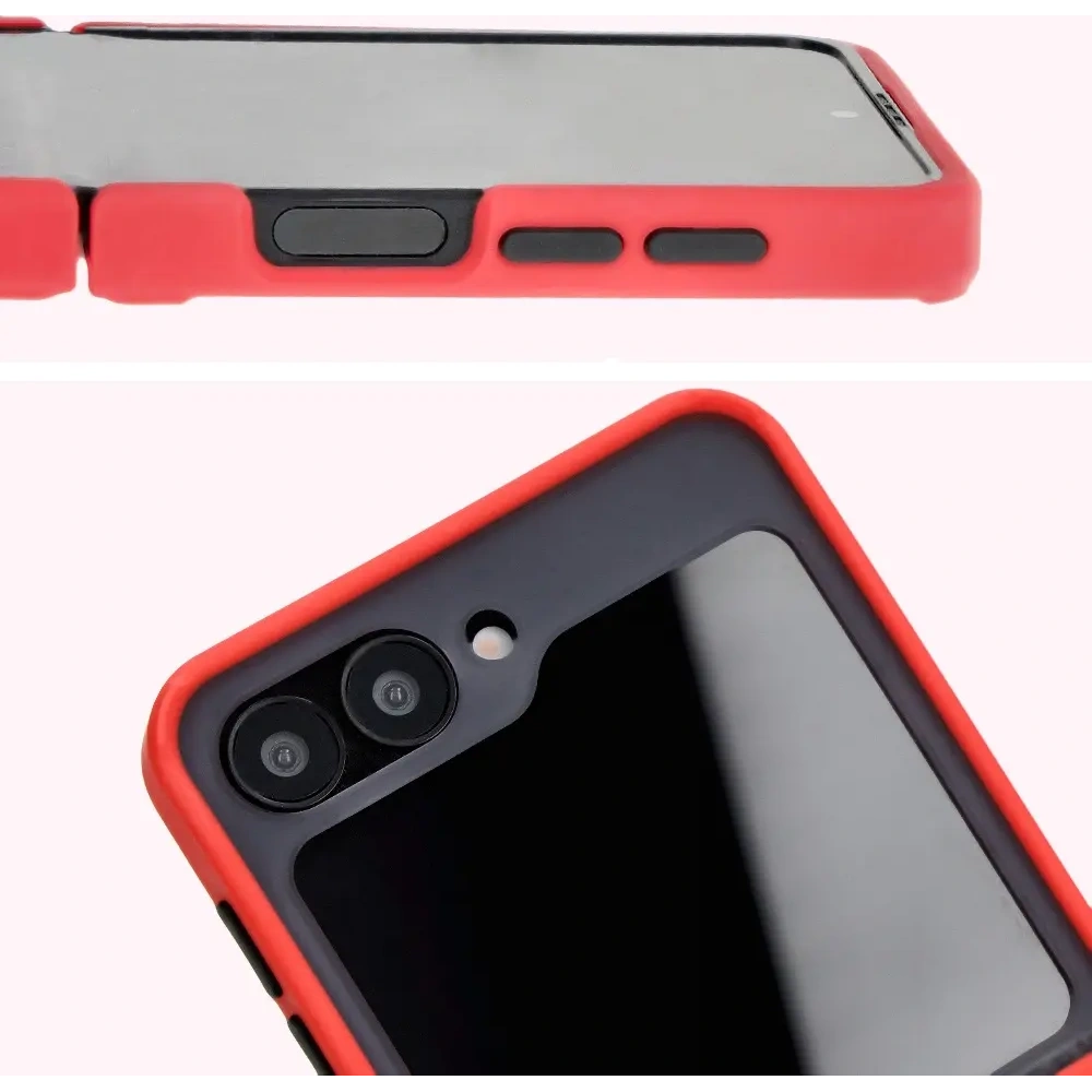 Etui z uchwytem na palec Bizon Case Hybrid Ring do Samsung Galaxy Z Flip6 / 7 FE przydymione z czerwoną ramką