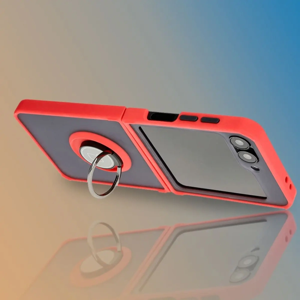 Etui z uchwytem na palec Bizon Case Hybrid Ring do Samsung Galaxy Z Flip6 / 7 FE przydymione z czerwoną ramką