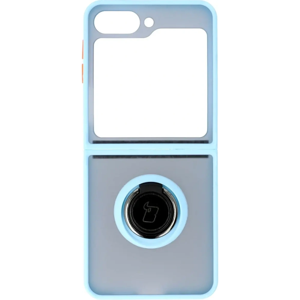 Etui z uchwytem na palec Bizon Case Hybrid Ring do Samsung Galaxy Z Flip6 / 7 FE przydymione z jasnoniebieską ramką