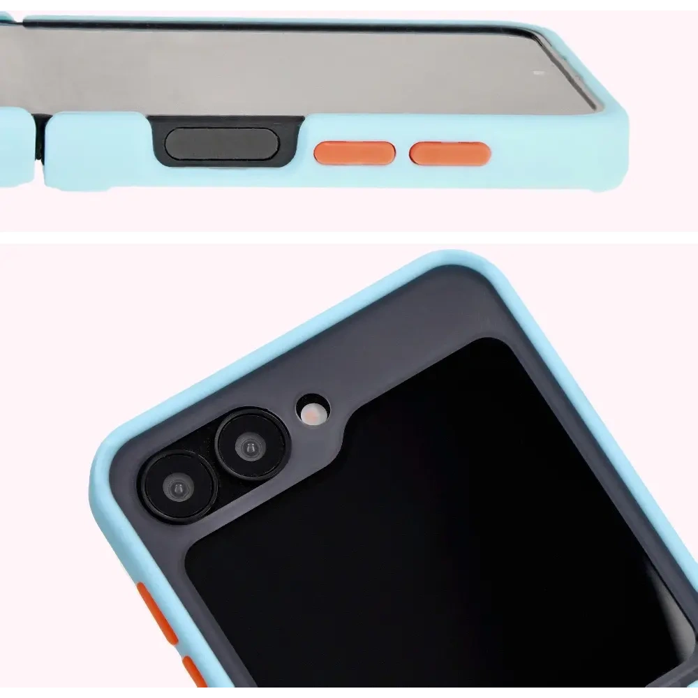 Etui z uchwytem na palec Bizon Case Hybrid Ring do Samsung Galaxy Z Flip6 / 7 FE przydymione z jasnoniebieską ramką