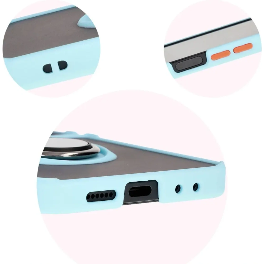 Etui z uchwytem na palec Bizon Case Hybrid Ring do Samsung Galaxy Z Flip6 / 7 FE przydymione z jasnoniebieską ramką