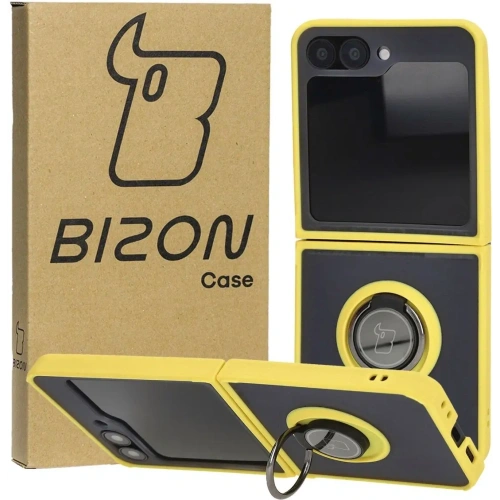 Kup Etui z uchwytem na palec Bizon Case Hybrid Ring do Samsung Galaxy Z Flip6 przydymione z żółtą ramką - BIZ5884 - {ean13} - Sklep Home Screen