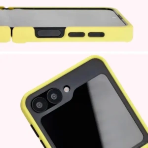 Kup Etui z uchwytem na palec Bizon Case Hybrid Ring do Samsung Galaxy Z Flip6 przydymione z żółtą ramką - BIZ5884 - {ean13} - Sklep Home Screen