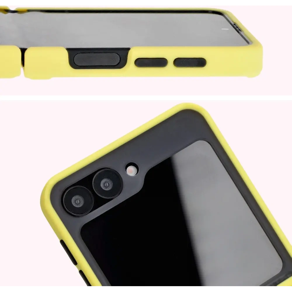 Etui z uchwytem na palec Bizon Case Hybrid Ring do Samsung Galaxy Z Flip6 / 7 FE przydymione z żółtą ramką