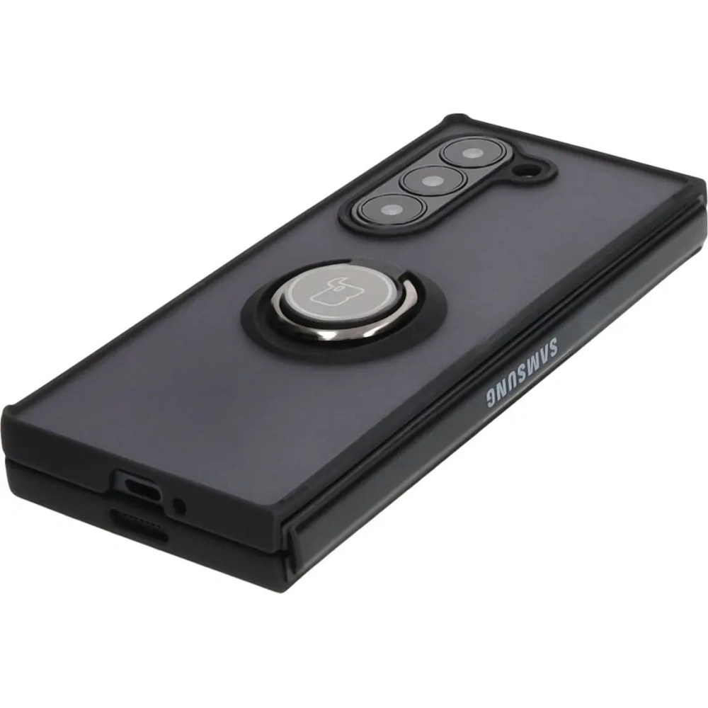 Etui z uchwytem na palec Bizon Case Hybrid Ring do Samsung Galaxy Z Fold6 przydymione z czarną ramką