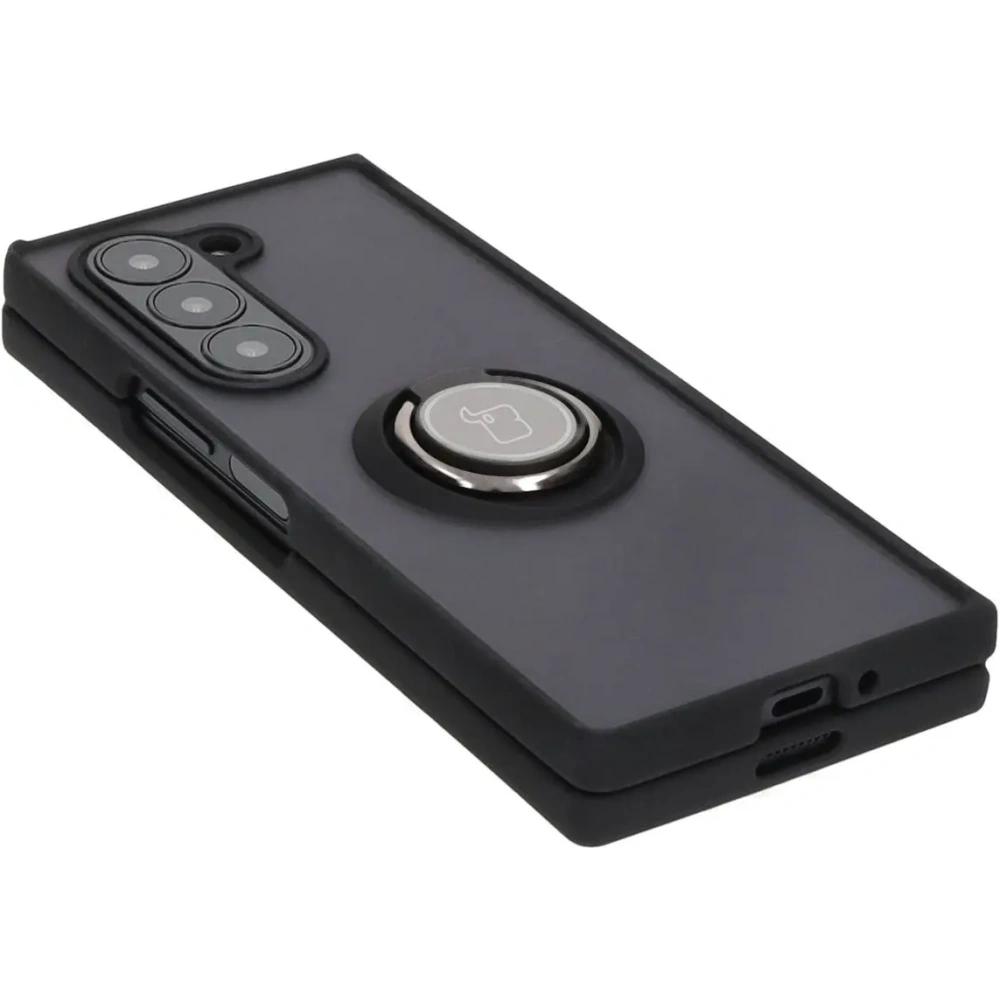 Etui z uchwytem na palec Bizon Case Hybrid Ring do Samsung Galaxy Z Fold6 przydymione z czarną ramką