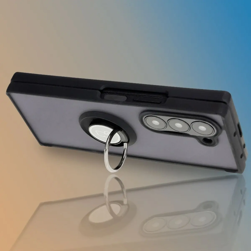 Etui z uchwytem na palec Bizon Case Hybrid Ring do Samsung Galaxy Z Fold6 przydymione z czarną ramką