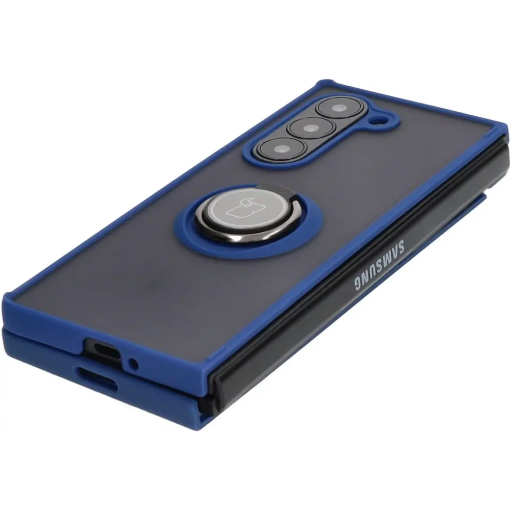 Etui z uchwytem na palec Bizon Case Hybrid Ring do Samsung Galaxy Z Fold6 przydymione z granatową ramką