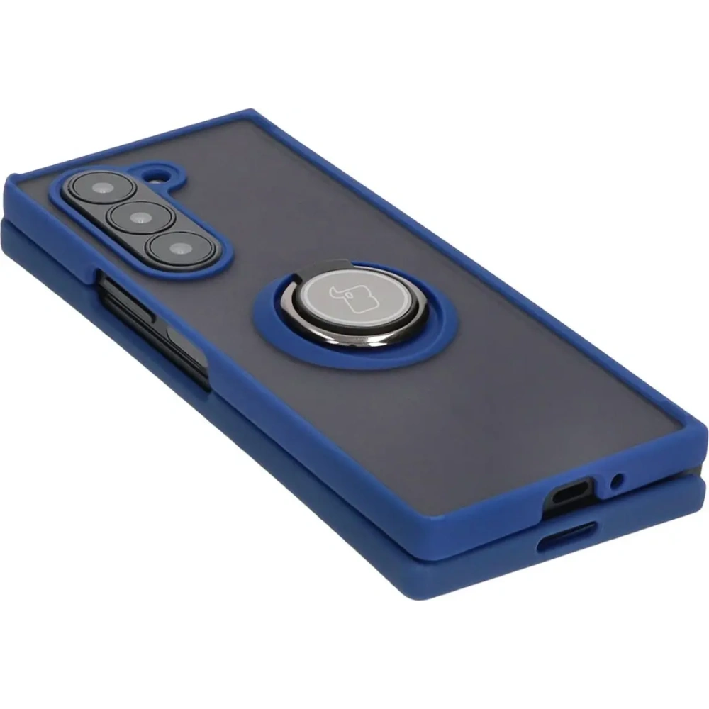 Etui z uchwytem na palec Bizon Case Hybrid Ring do Samsung Galaxy Z Fold6 przydymione z granatową ramką