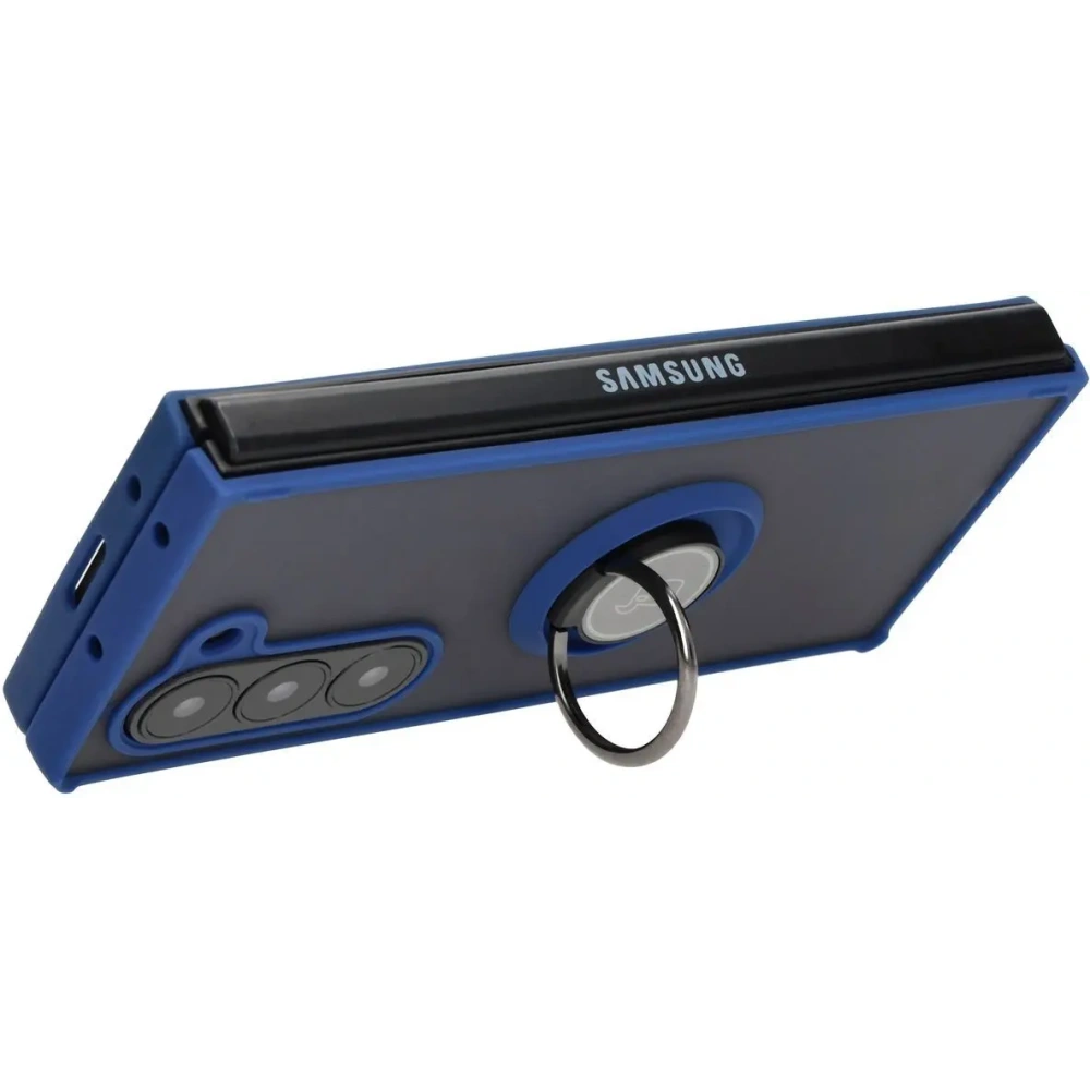Etui z uchwytem na palec Bizon Case Hybrid Ring do Samsung Galaxy Z Fold6 przydymione z granatową ramką