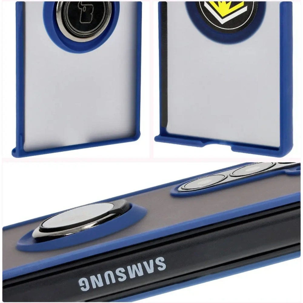 Etui z uchwytem na palec Bizon Case Hybrid Ring do Samsung Galaxy Z Fold6 przydymione z granatową ramką