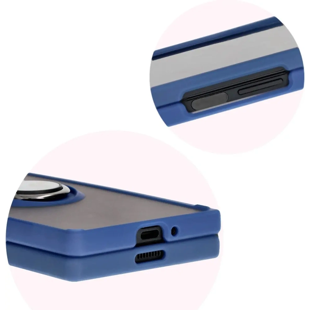 Etui z uchwytem na palec Bizon Case Hybrid Ring do Samsung Galaxy Z Fold6 przydymione z granatową ramką