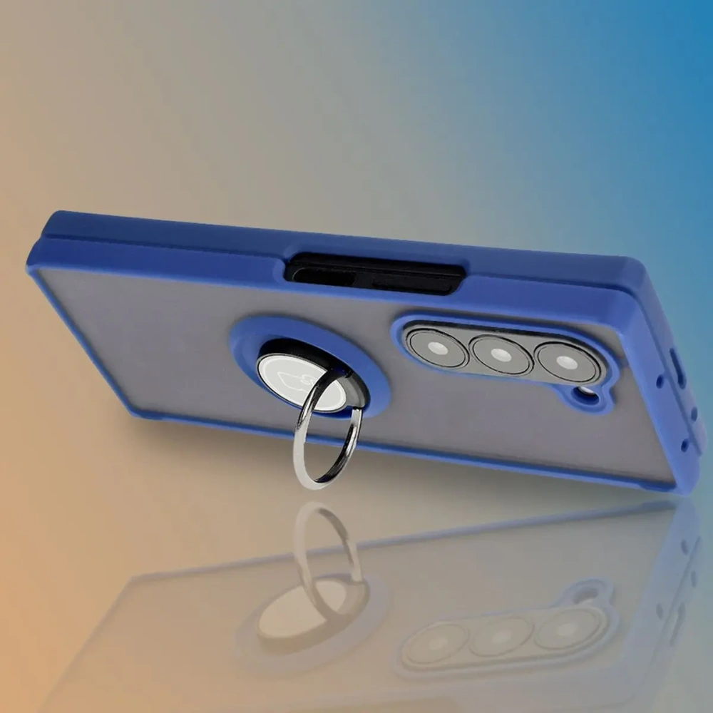 Etui z uchwytem na palec Bizon Case Hybrid Ring do Samsung Galaxy Z Fold6 przydymione z granatową ramką