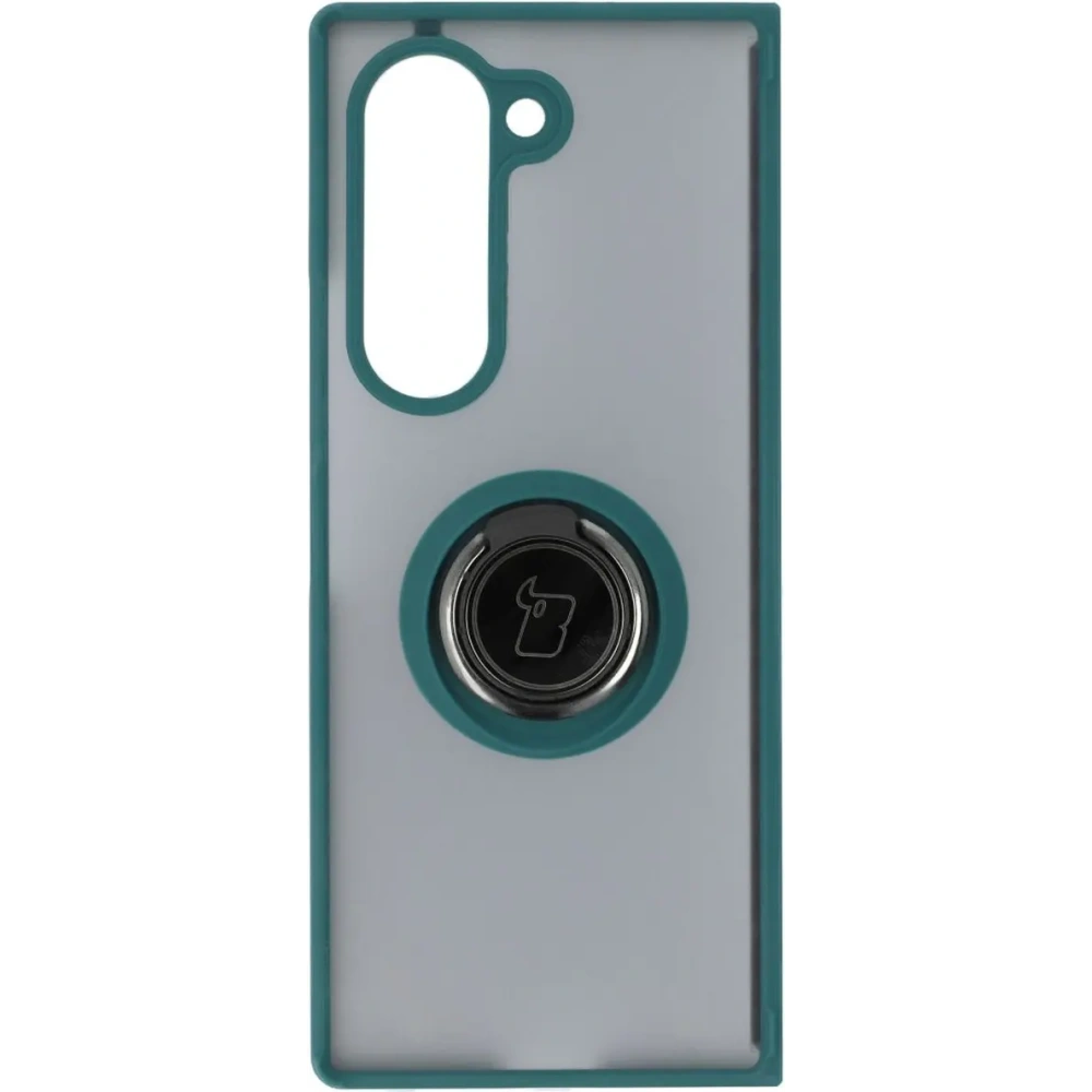 Etui z uchwytem na palec Bizon Case Hybrid Ring do Samsung Galaxy Z Fold6 przydymione z ciemnozieloną ramką