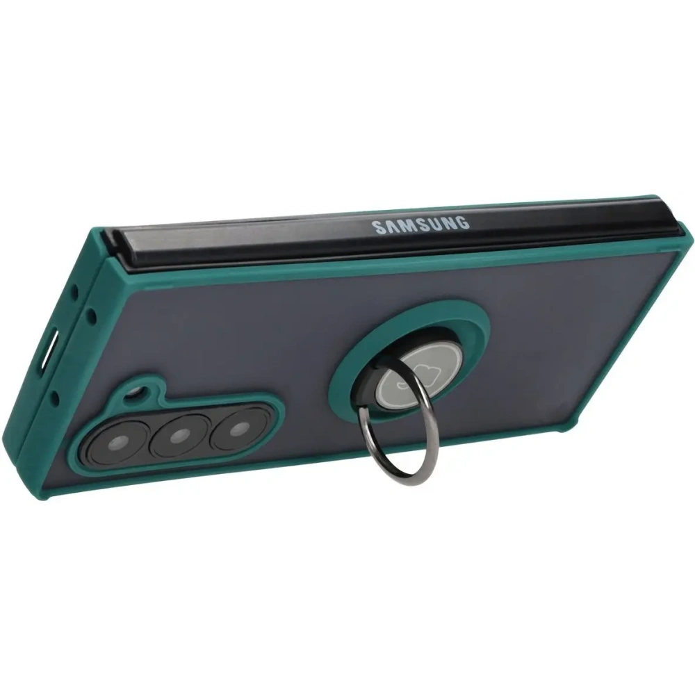 Etui z uchwytem na palec Bizon Case Hybrid Ring do Samsung Galaxy Z Fold6 przydymione z ciemnozieloną ramką