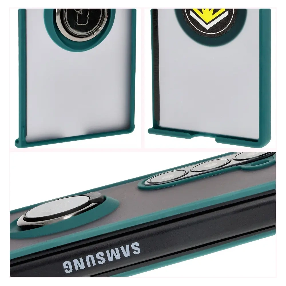 Etui z uchwytem na palec Bizon Case Hybrid Ring do Samsung Galaxy Z Fold6 przydymione z ciemnozieloną ramką