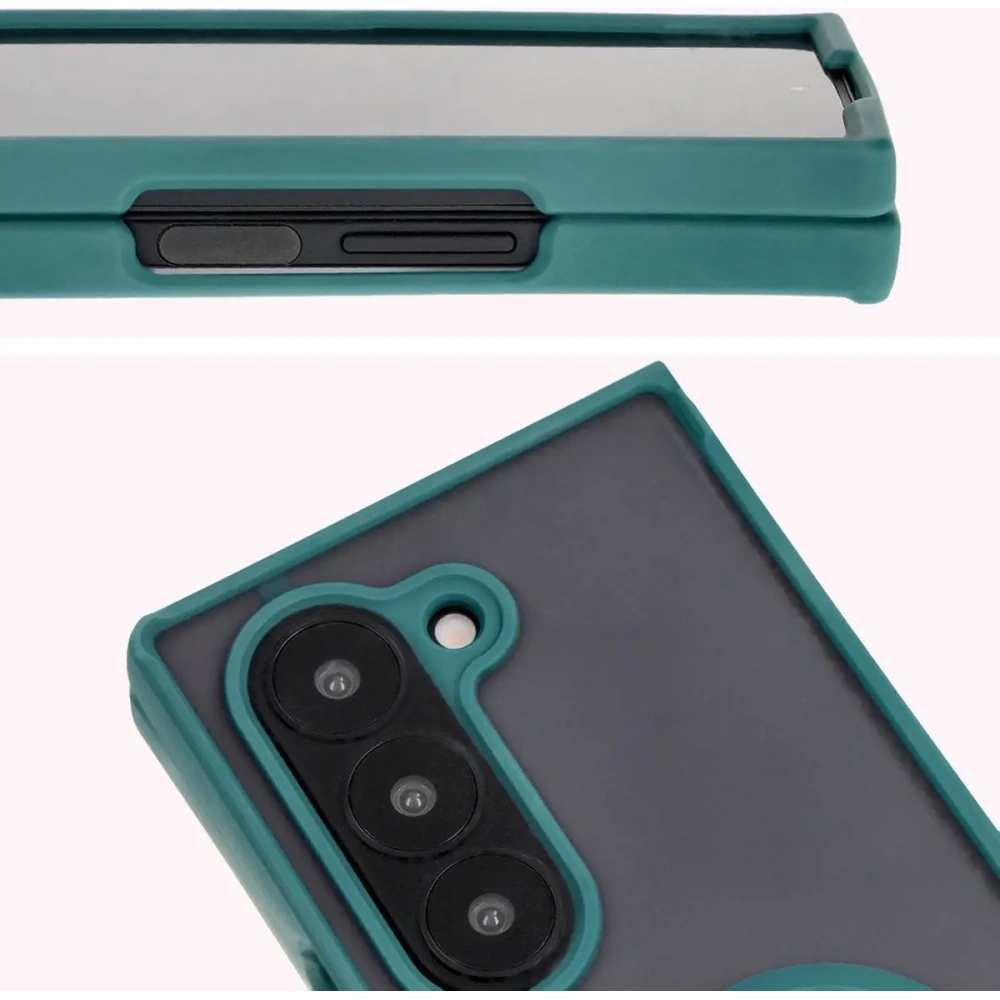 Etui z uchwytem na palec Bizon Case Hybrid Ring do Samsung Galaxy Z Fold6 przydymione z ciemnozieloną ramką