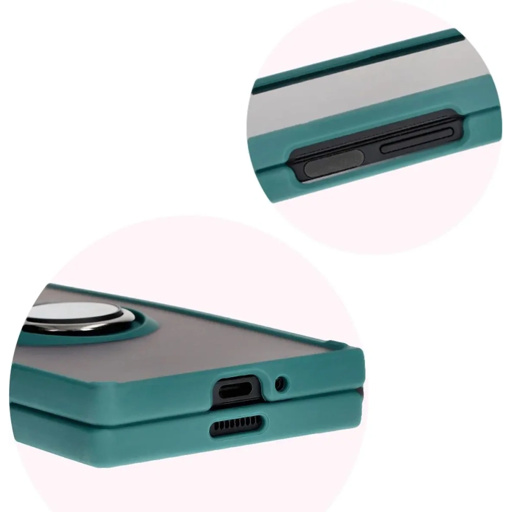 Etui z uchwytem na palec Bizon Case Hybrid Ring do Samsung Galaxy Z Fold6 przydymione z ciemnozieloną ramką