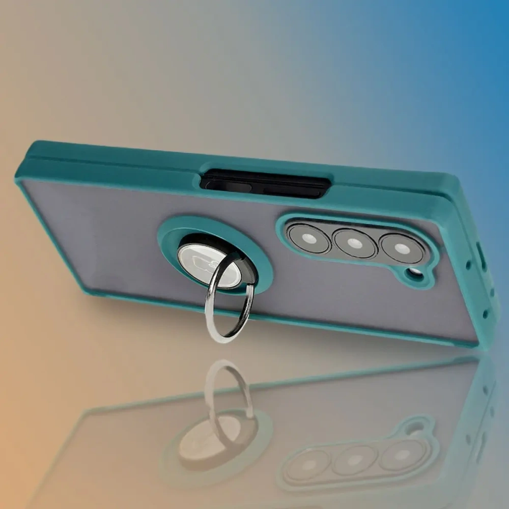 Etui z uchwytem na palec Bizon Case Hybrid Ring do Samsung Galaxy Z Fold6 przydymione z ciemnozieloną ramką