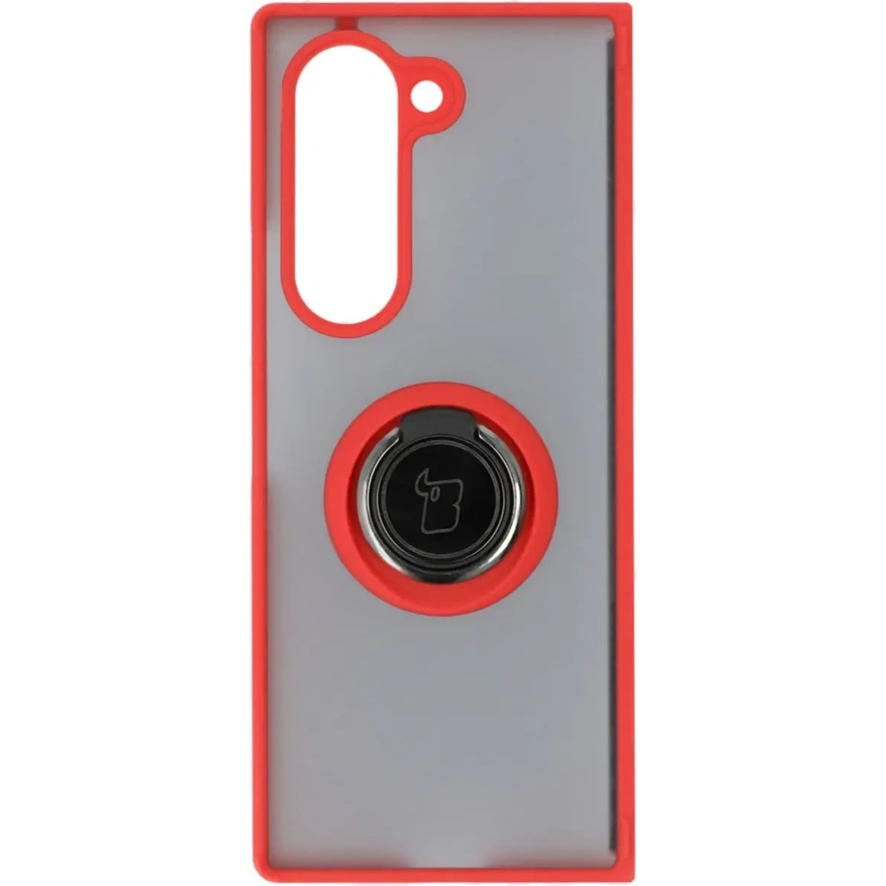 Etui z uchwytem na palec Bizon Case Hybrid Ring do Samsung Galaxy Z Fold6 przydymione z czerwoną ramką