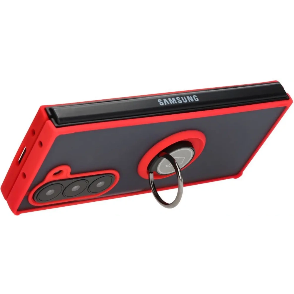 Etui z uchwytem na palec Bizon Case Hybrid Ring do Samsung Galaxy Z Fold6 przydymione z czerwoną ramką