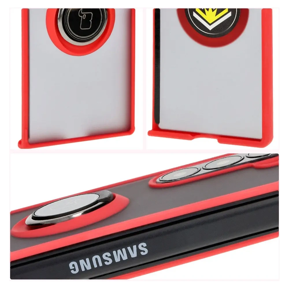 Etui z uchwytem na palec Bizon Case Hybrid Ring do Samsung Galaxy Z Fold6 przydymione z czerwoną ramką