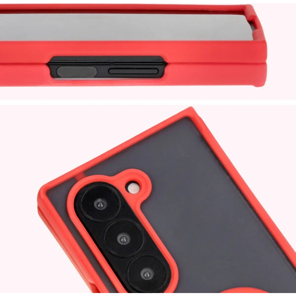 Etui z uchwytem na palec Bizon Case Hybrid Ring do Samsung Galaxy Z Fold6 przydymione z czerwoną ramką