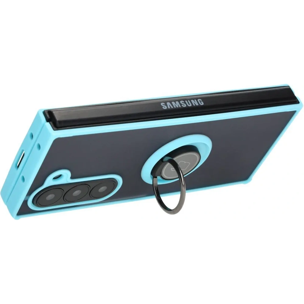 Etui z uchwytem na palec Bizon Case Hybrid Ring do Samsung Galaxy Z Fold6 przydymione z jasnoniebieską ramką