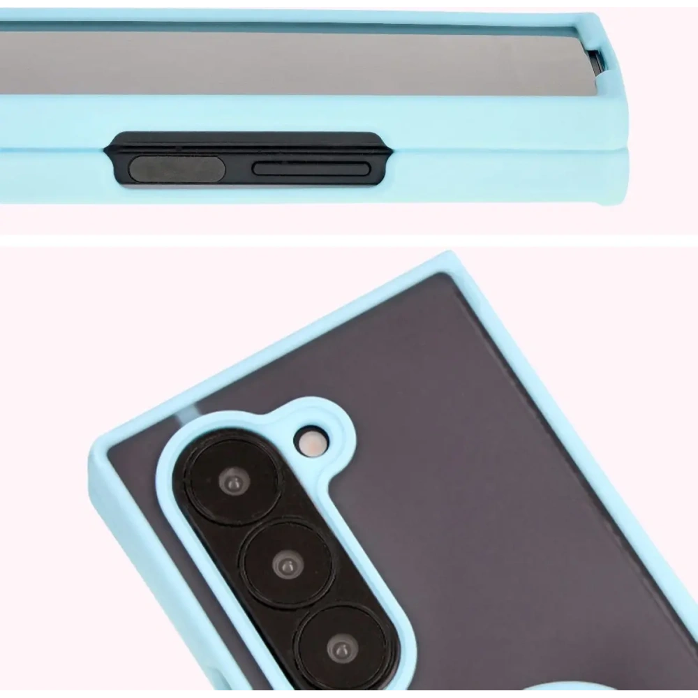 Etui z uchwytem na palec Bizon Case Hybrid Ring do Samsung Galaxy Z Fold6 przydymione z jasnoniebieską ramką