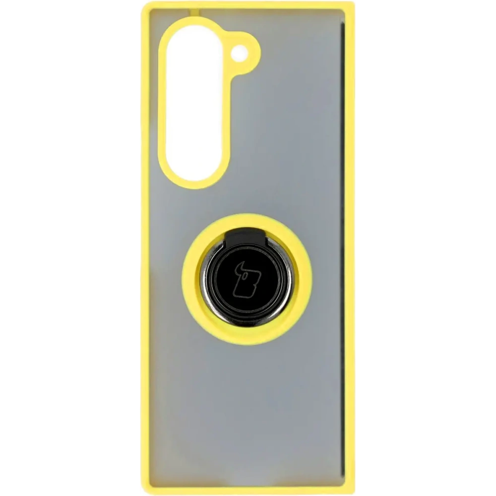 Etui z uchwytem na palec Bizon Case Hybrid Ring do Samsung Galaxy Z Fold6 przydymione z żółtą ramką