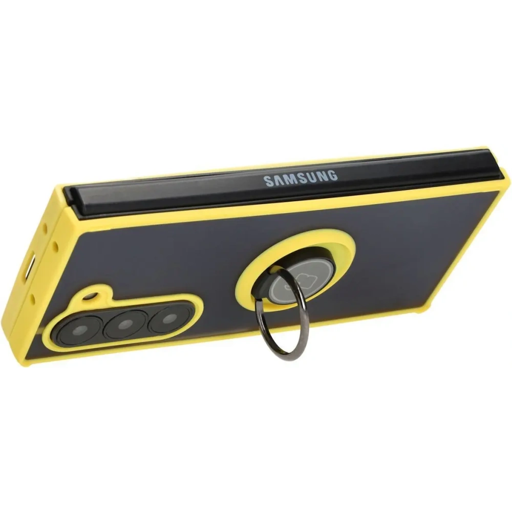 Etui z uchwytem na palec Bizon Case Hybrid Ring do Samsung Galaxy Z Fold6 przydymione z żółtą ramką