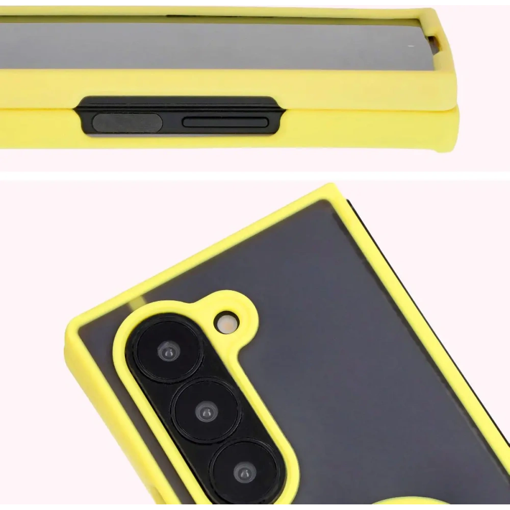 Etui z uchwytem na palec Bizon Case Hybrid Ring do Samsung Galaxy Z Fold6 przydymione z żółtą ramką