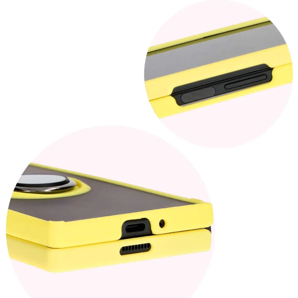 Etui z uchwytem na palec Bizon Case Hybrid Ring do Samsung Galaxy Z Fold6 przydymione z żółtą ramką