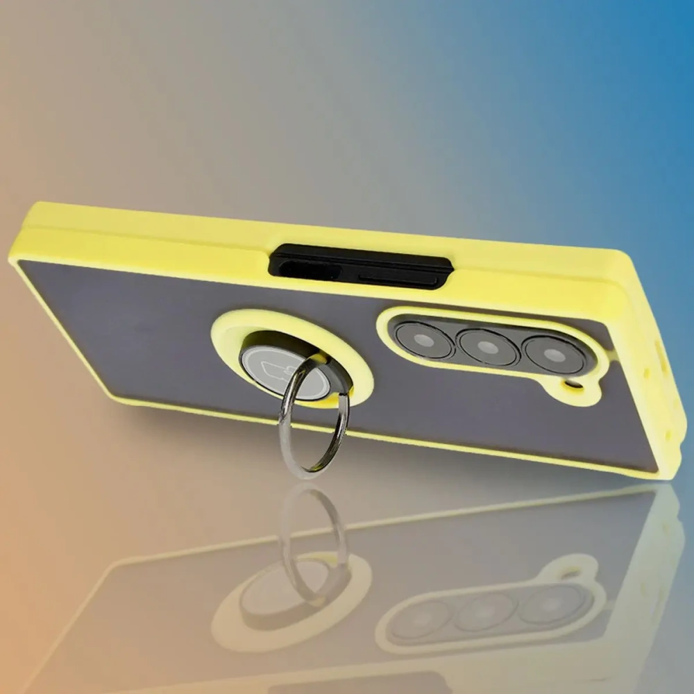 Etui z uchwytem na palec Bizon Case Hybrid Ring do Samsung Galaxy Z Fold6 przydymione z żółtą ramką