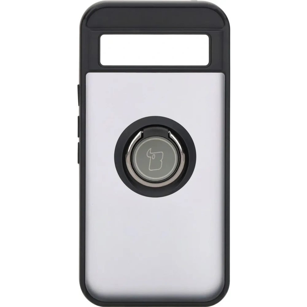 Etui z uchwytem na palec Bizon Case Hybrid Ring do Google Pixel 8a przydymione z czarną ramką
