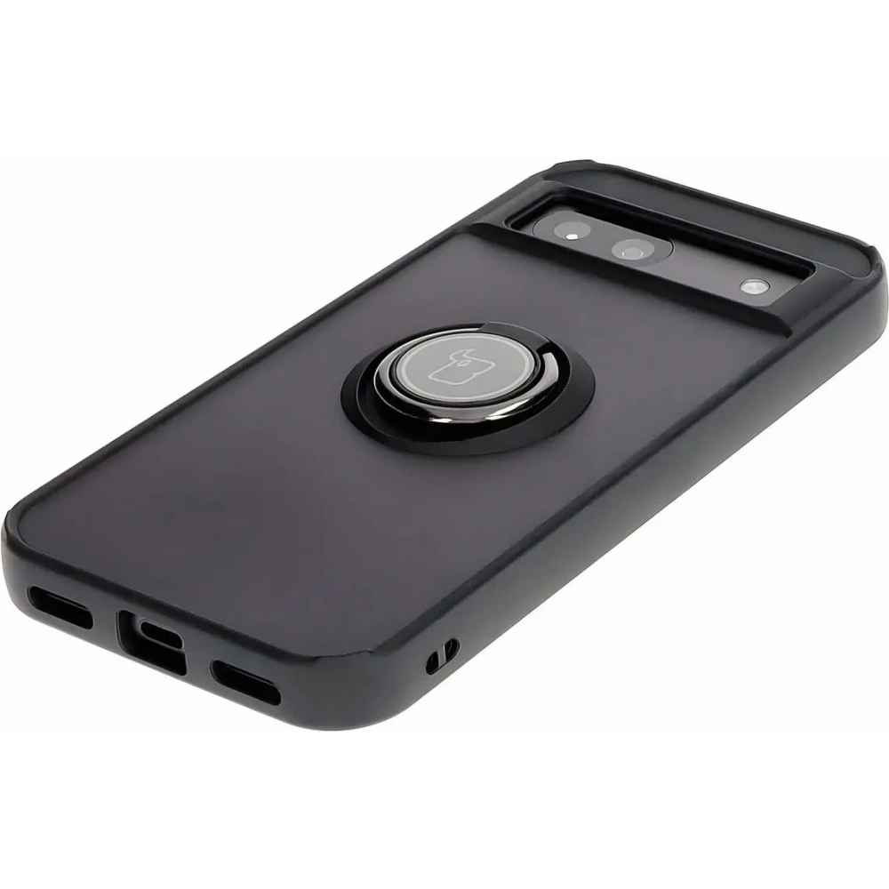 Etui z uchwytem na palec Bizon Case Hybrid Ring do Google Pixel 8a przydymione z czarną ramką