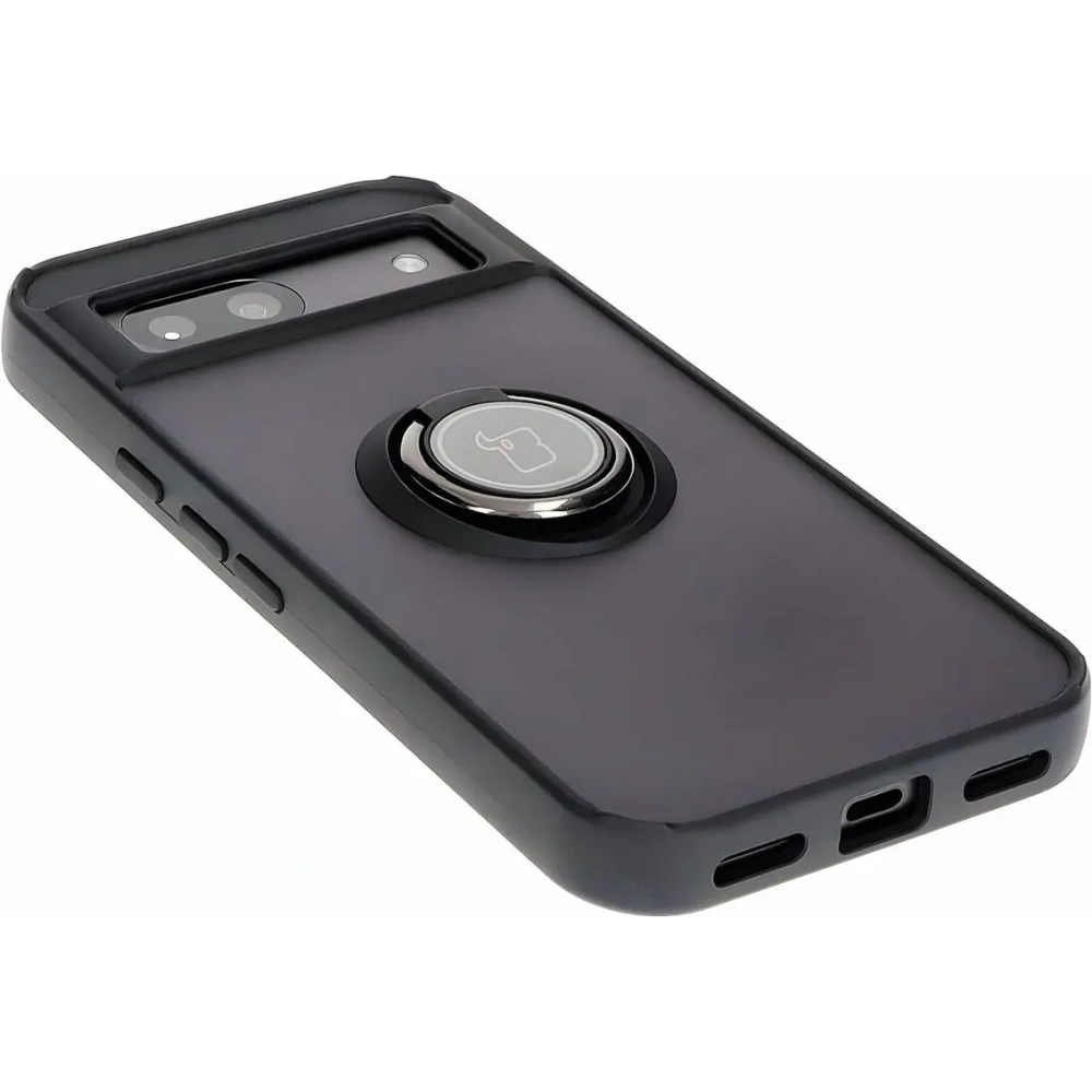 Etui z uchwytem na palec Bizon Case Hybrid Ring do Google Pixel 8a przydymione z czarną ramką