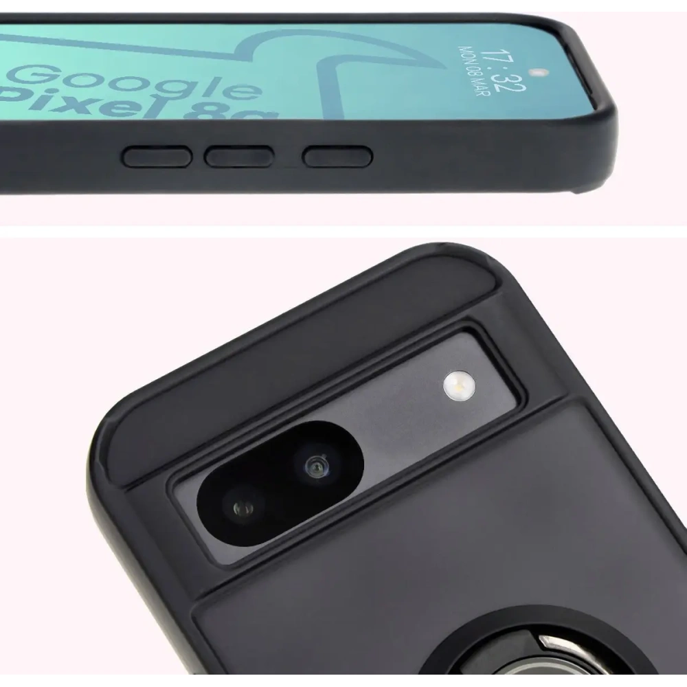 Etui z uchwytem na palec Bizon Case Hybrid Ring do Google Pixel 8a przydymione z czarną ramką