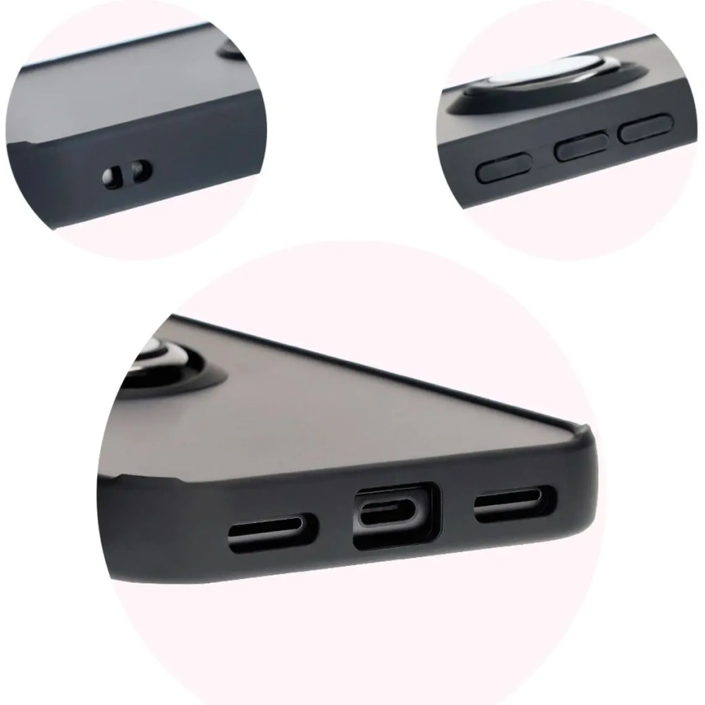 Etui z uchwytem na palec Bizon Case Hybrid Ring do Google Pixel 8a przydymione z czarną ramką