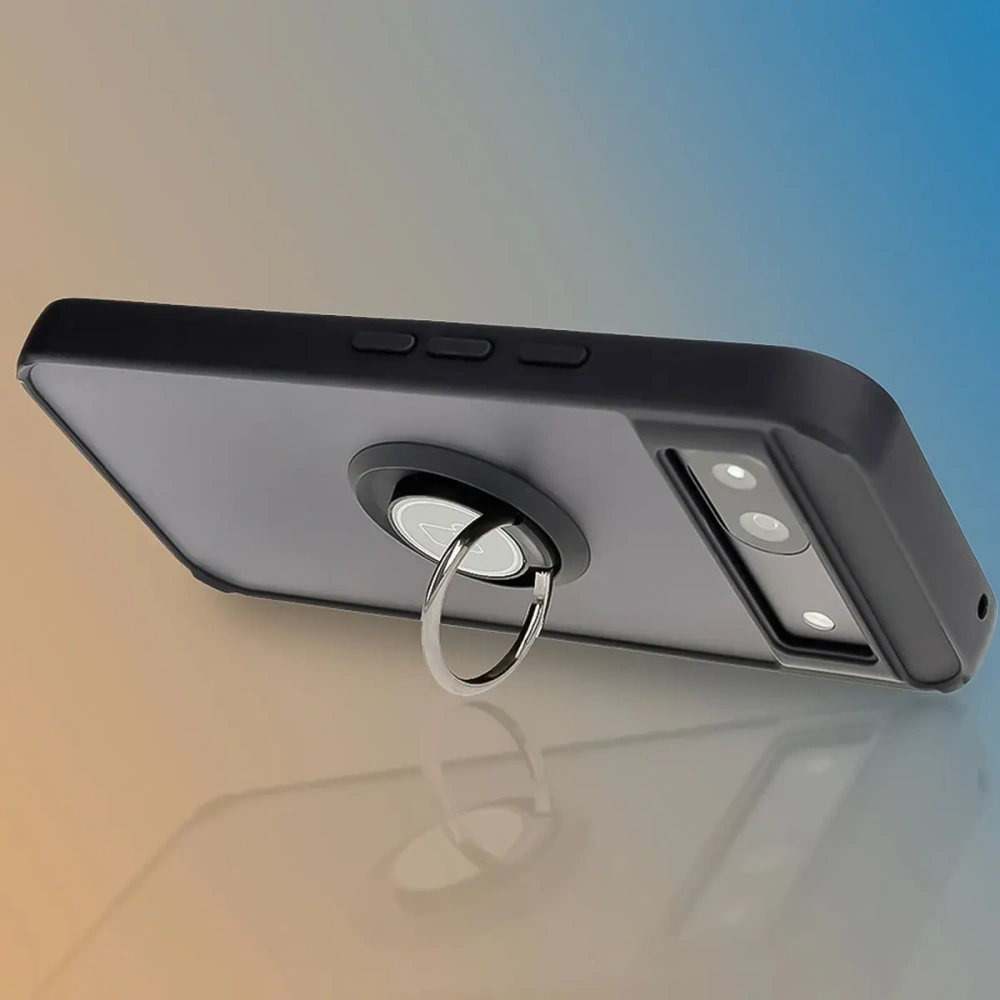 Etui z uchwytem na palec Bizon Case Hybrid Ring do Google Pixel 8a przydymione z czarną ramką