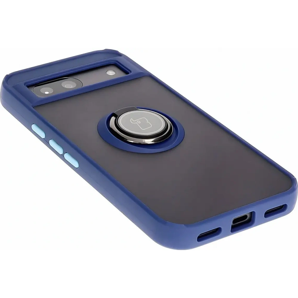 Etui z uchwytem na palec Bizon Case Hybrid Ring do Google Pixel 8a przydymione z granatową ramką