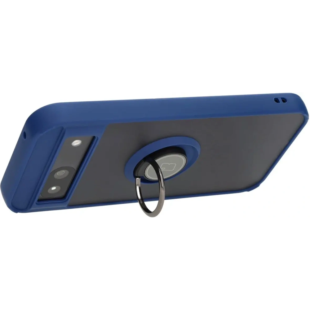 Etui z uchwytem na palec Bizon Case Hybrid Ring do Google Pixel 8a przydymione z granatową ramką