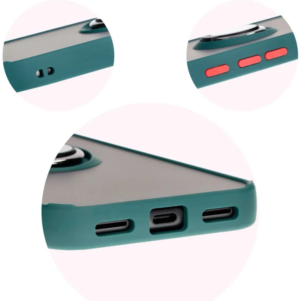 Etui z uchwytem na palec Bizon Case Hybrid Ring do Google Pixel 8a przydymione z ciemnozieloną ramką