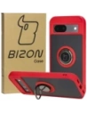 Etui s úchytem na prst Bizon Case Hybrid Ring pro Google Pixel 8a kouřové s červeným rámem
