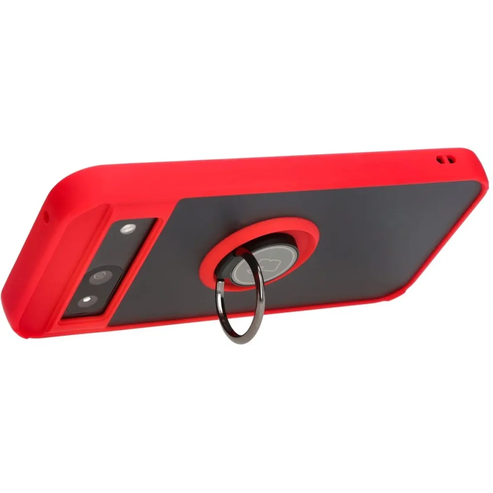 Etui z uchwytem na palec Bizon Case Hybrid Ring do Google Pixel 8a przydymione z czerwoną ramką