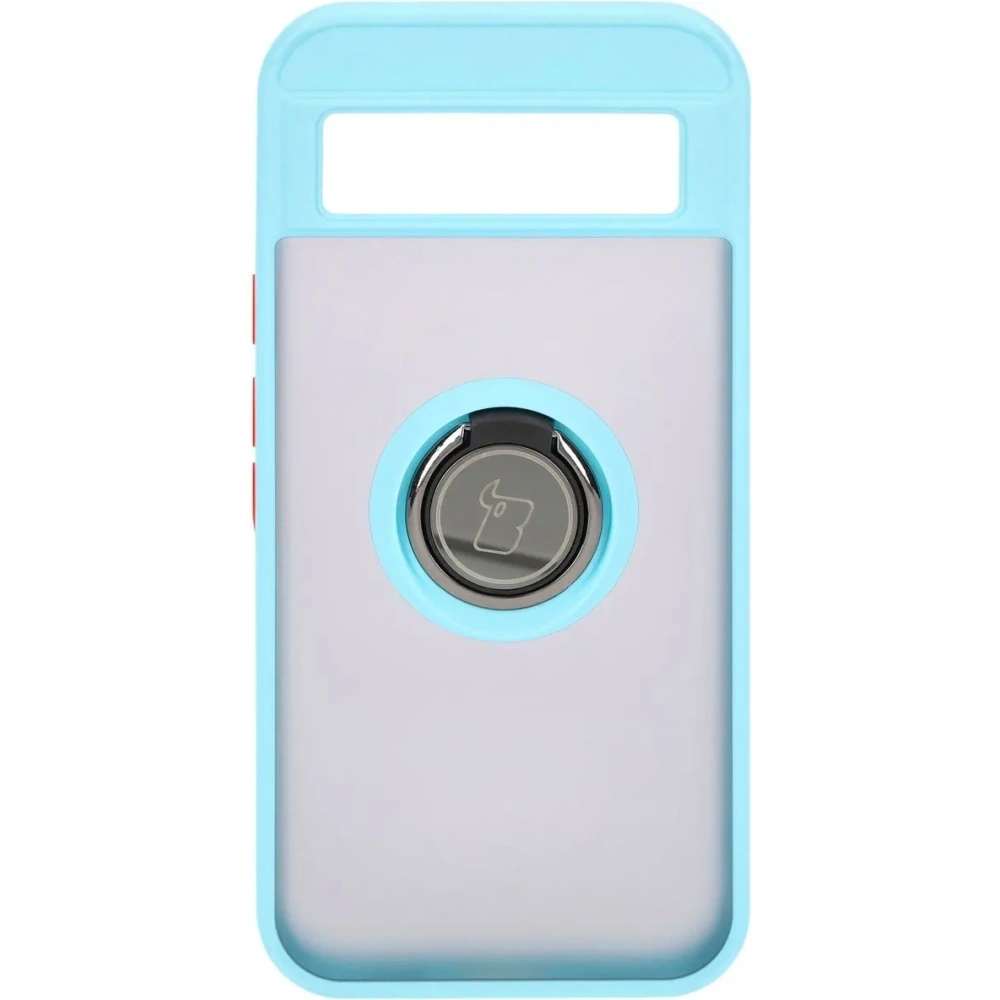 Etui z uchwytem na palec Bizon Case Hybrid Ring do Google Pixel 8a przydymione z jasnoniebieską ramką