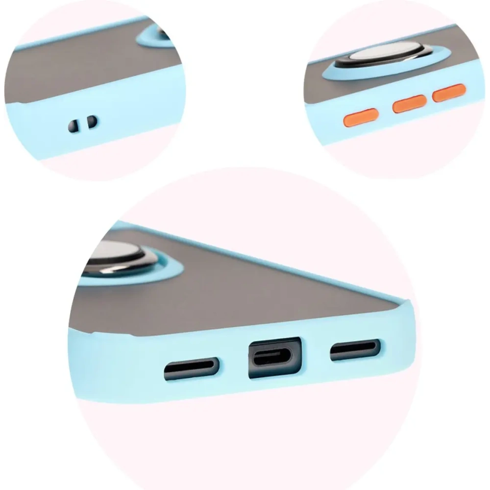 Etui z uchwytem na palec Bizon Case Hybrid Ring do Google Pixel 8a przydymione z jasnoniebieską ramką