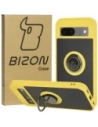 Etui s úchopem na prst Bizon Case Hybrid Ring pro Google Pixel 8a kouřové s žlutým rámem