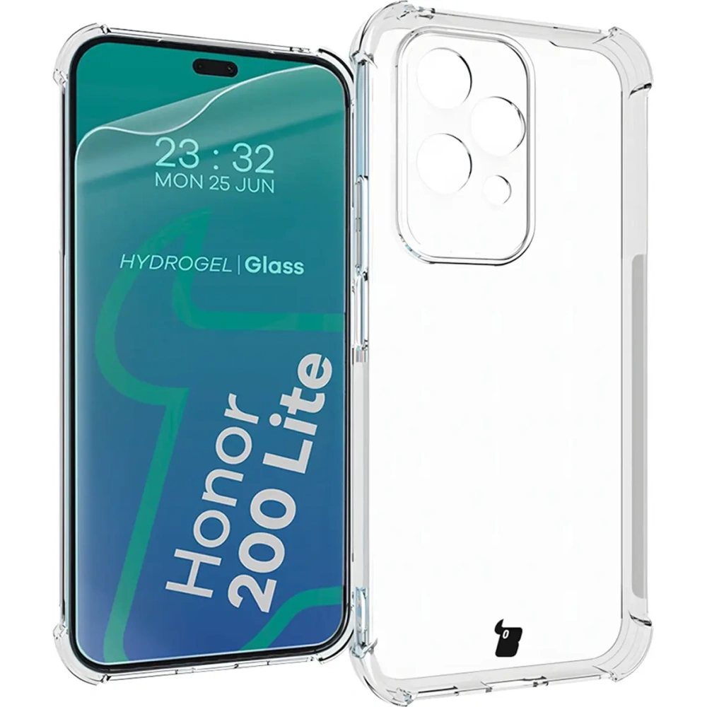 Etui + 2x folia na ekran Bizon Case Clear Pack do Honor 200 Lite przezroczyste